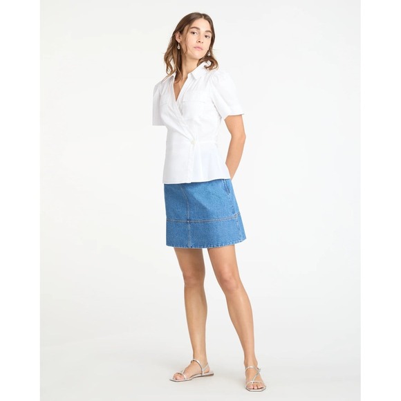 Tanya Taylor White Cotton Blend Short Puff Sleeve Wrap Blouse Sandra Top Size 14 - Picture 12 of 12